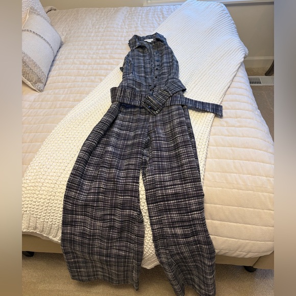 Anthropologie Gray Plaid Sleeveless Belted Jumpsuit - Picture 5 of 5